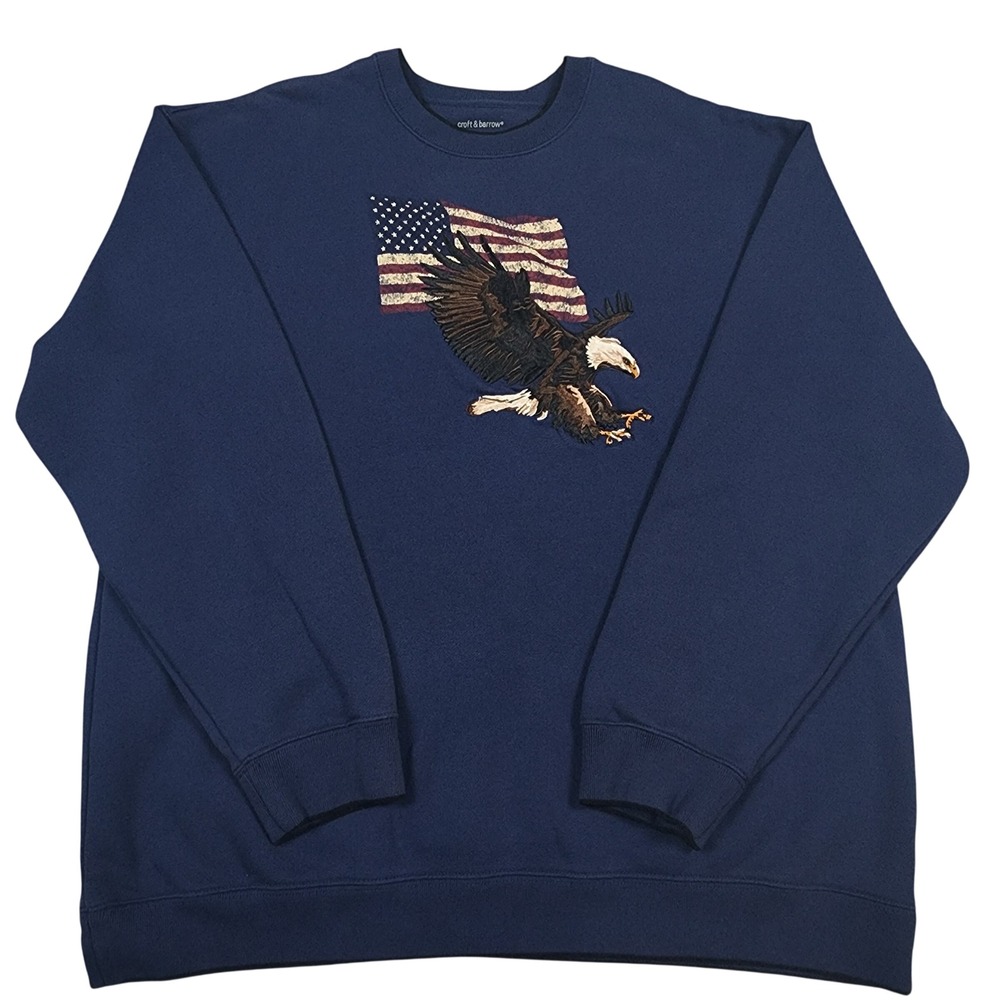 Croft & Barrow Sweatshirt Mens L Navy Eagle American Flag Embroidered USA